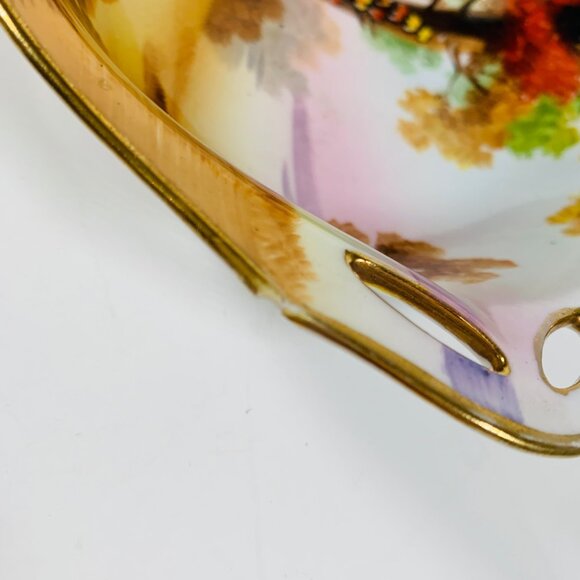 Antique Nippon Autumn Pierced Bowl Decorative Fall Foliage Hand Painted Dish - Picture 7 of 11